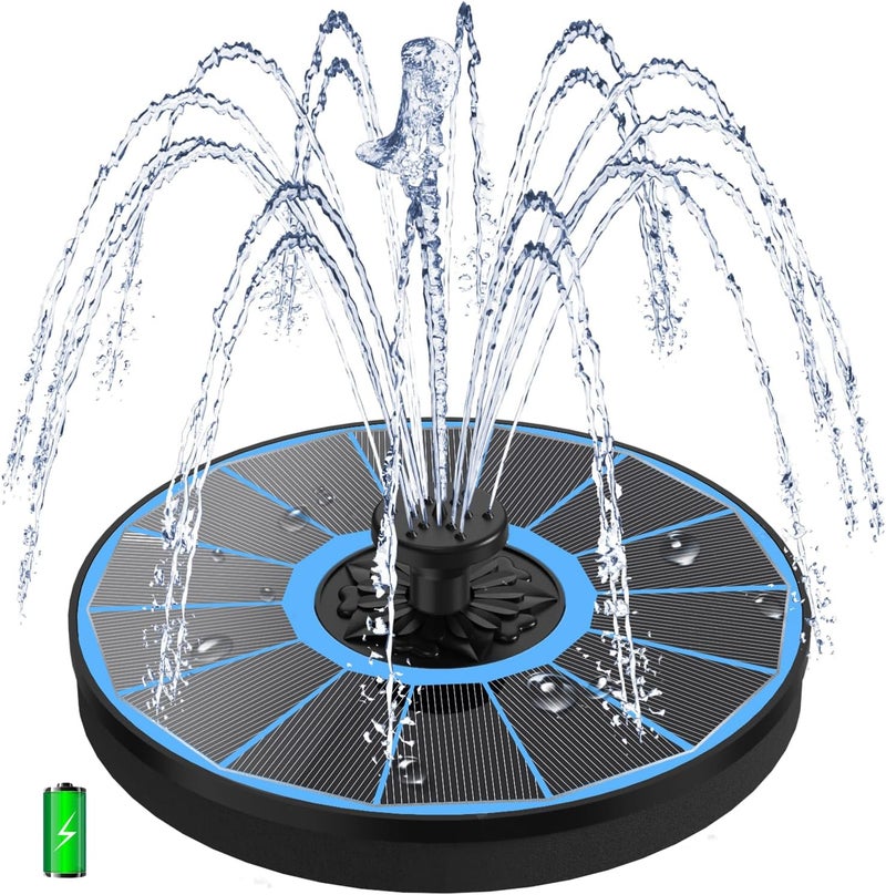 Yzert Solar Fountain with 2000 mAh Battery Backup Works in Cloudy, Glass Solar Powered Bird Bath Fountains with 7 Nozzles, 3.5 W Solar Fountain Pump for Birdbath,Garden, Outdoor, Pond (Blue) - Image 1